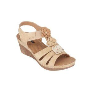 GOOD CHOICE Womens Beige Flower Beck Toe Wedge Slip On Heeled Sandal sz 9.5